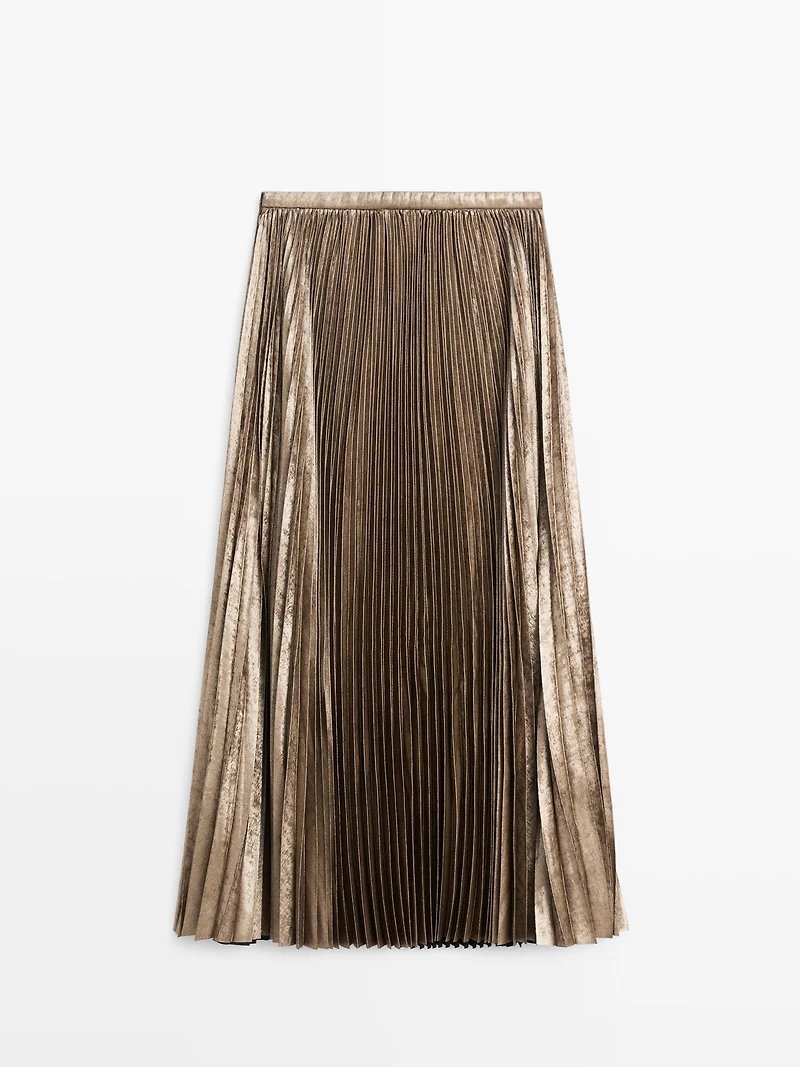 Pleated metallic-effect midi skirt