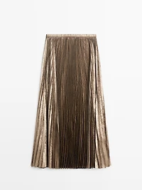 Pleated metallic-effect midi skirt