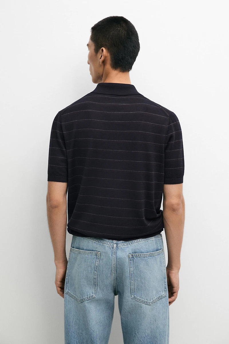 Striped short sleeve knit polo sweater