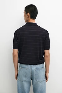 Striped short sleeve knit polo sweater