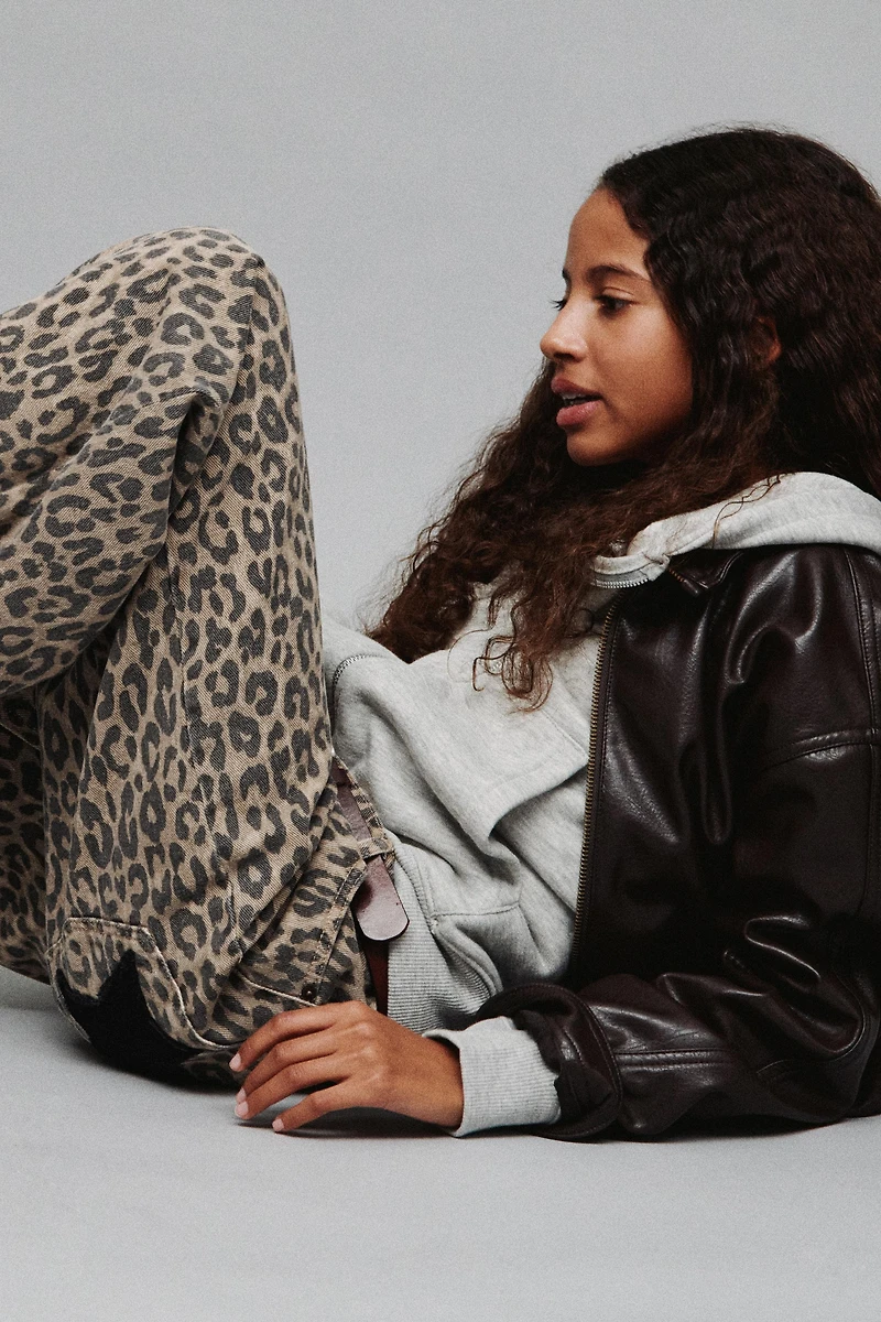 ANIMAL PRINT AND STAR WIDE LEG JEANS