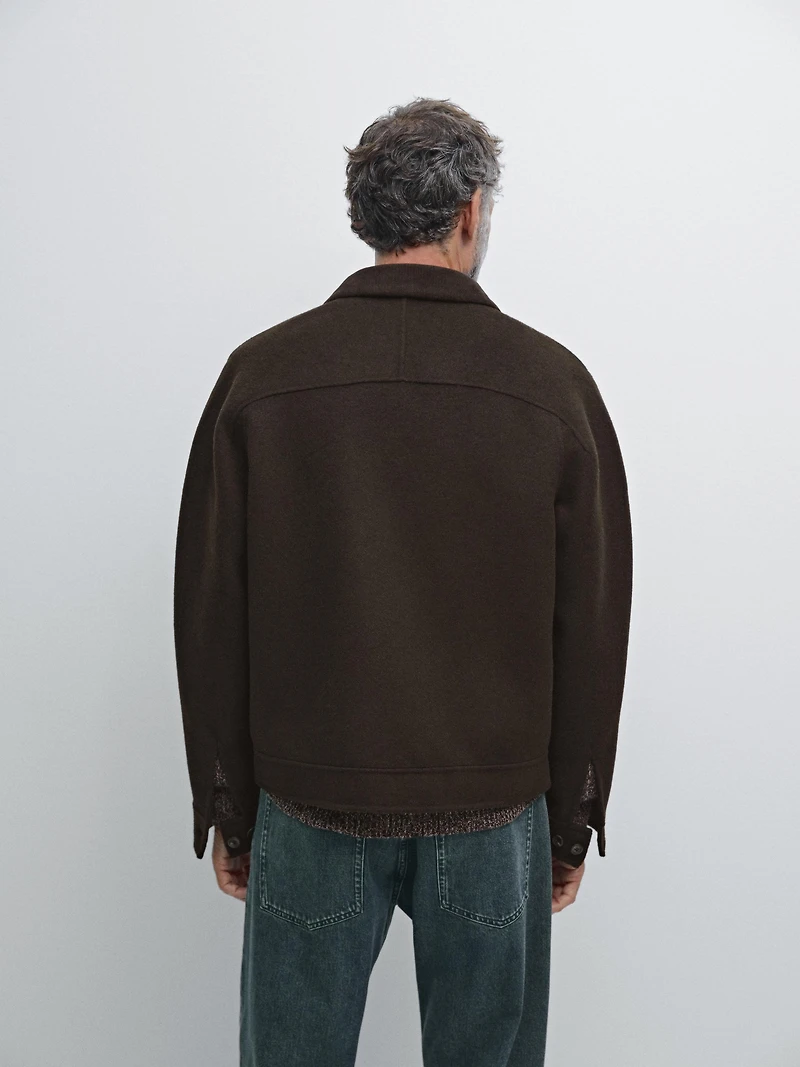 Wool jacket with double corduroy collar