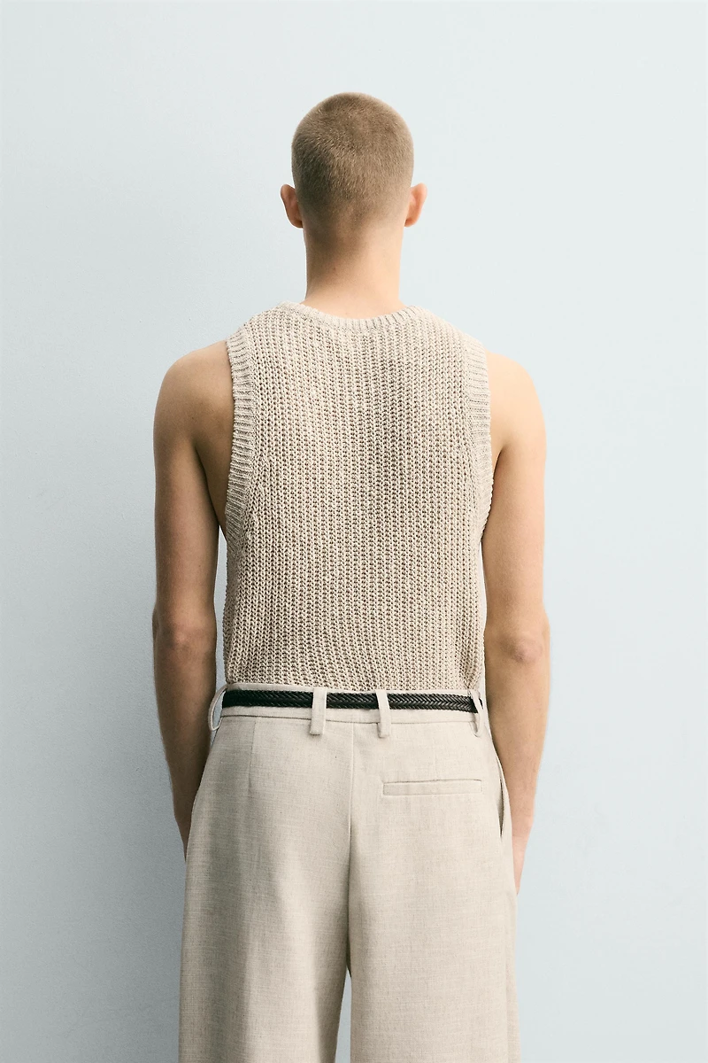 KNIT COTTON LINEN BLEND TANK TOP