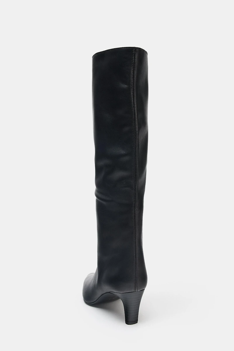 LEATHER KITTEN HEEL BOOTS