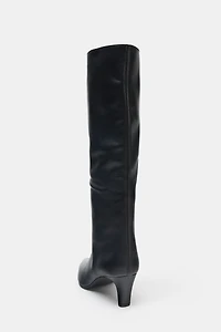 LEATHER KITTEN HEEL BOOTS