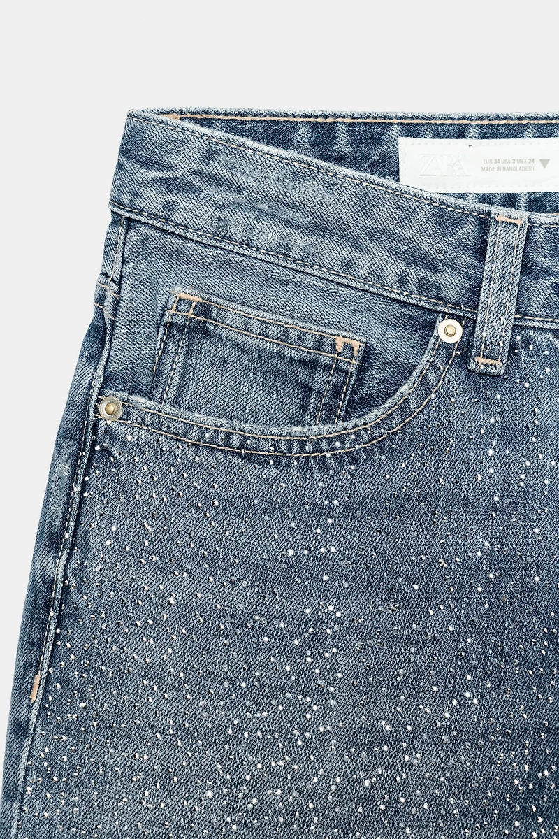 TRF LOW RISE STRAIGHT JEANS WITH RHINESTONES