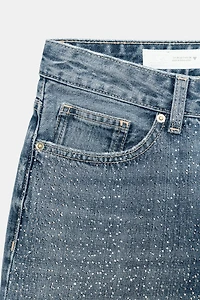 TRF LOW RISE STRAIGHT JEANS WITH RHINESTONES