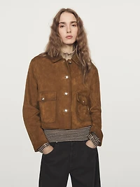 Suede leather jacket with gold-toned buttons