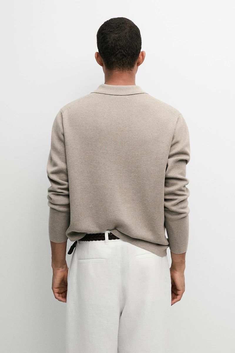 Cotton blend knit zip polo sweater
