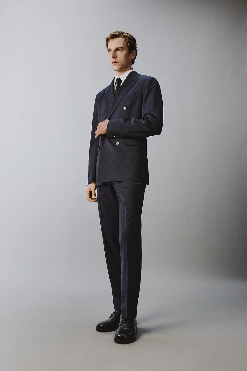 PANTALON DE COSTUME À RAYURES 100% LAINE