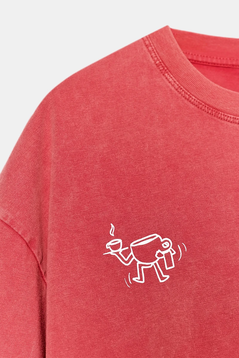 CUT PRINT WASHED EFFECT T-SHIRT
