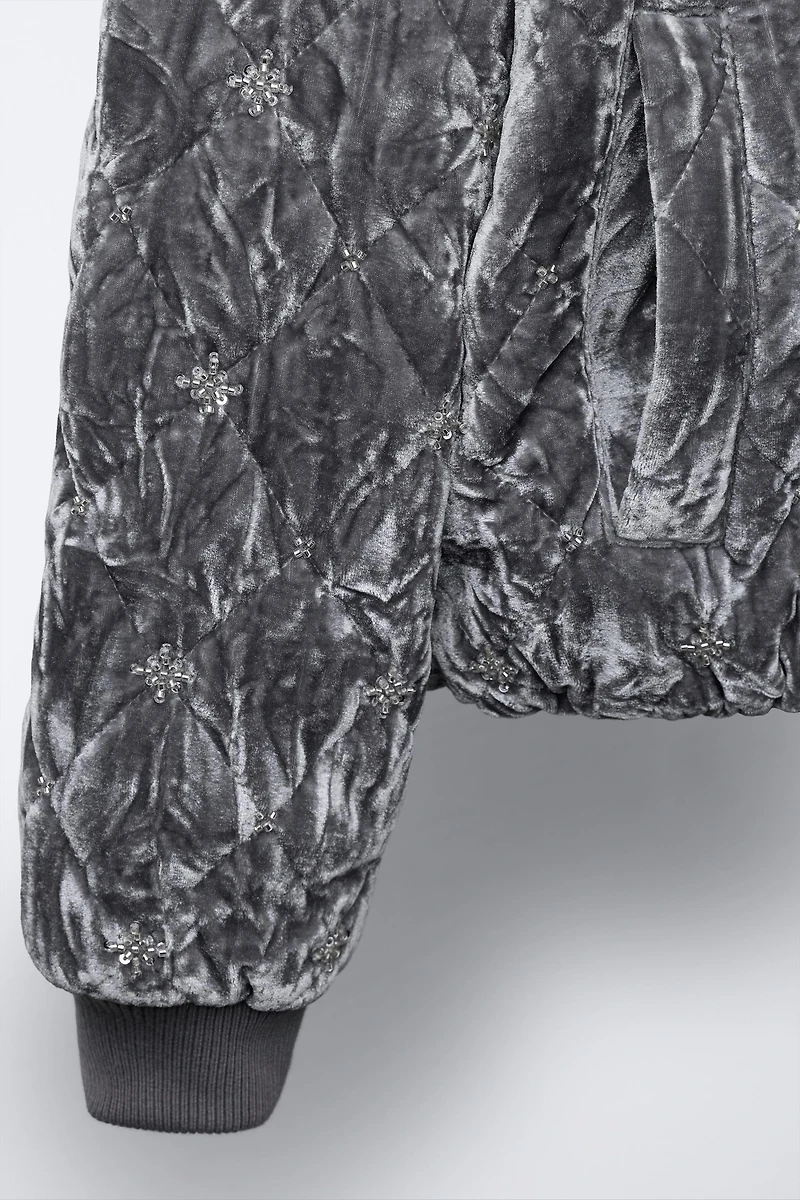 VELVET JEWELED BOMBER JACKET