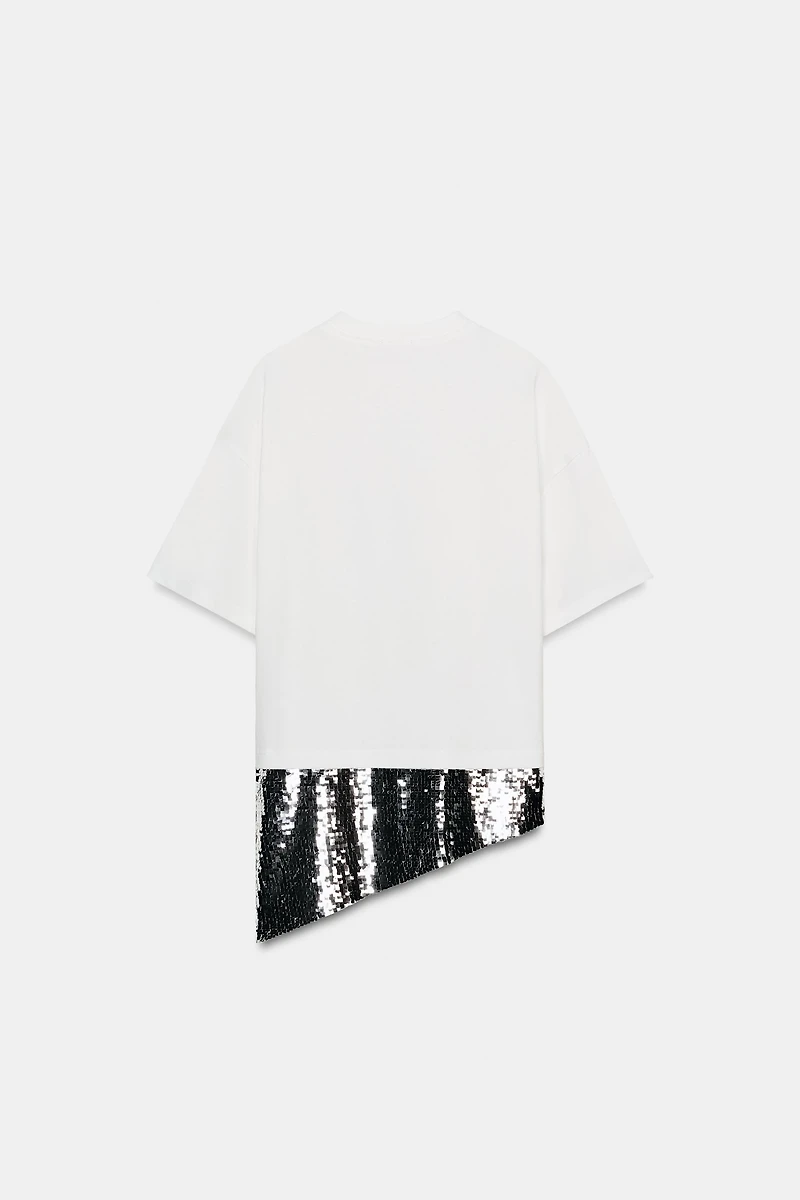 ASYMMETRIC SEQUIN T-SHIRT