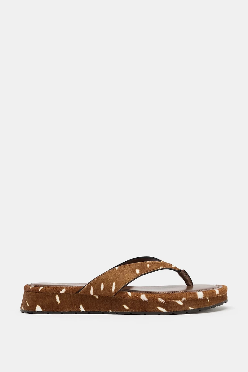 PRINTED LEATHER PLATFORM SANDALS