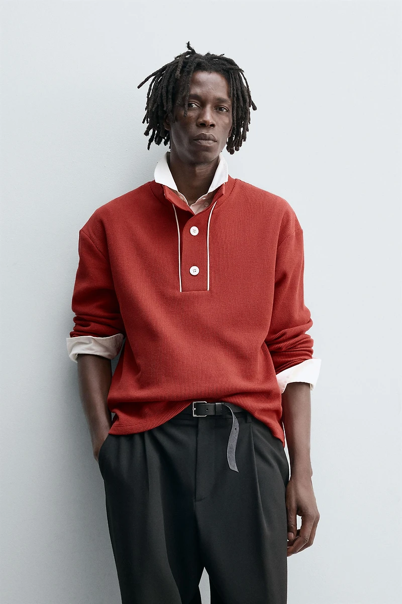 CONTRAST TEXTURED POLO SHIRT