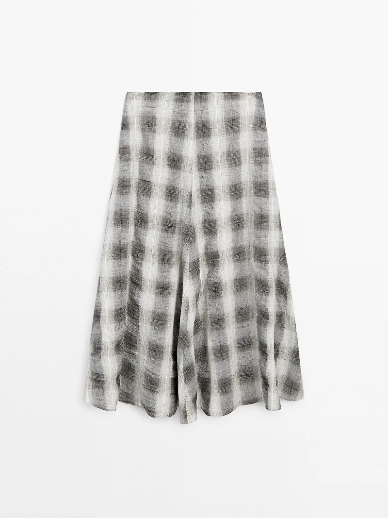 Long flared check skirt