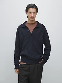 Pull polo en maille de laine tressée