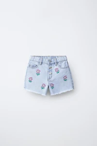 EMBROIDERED MOM FIT DENIM SHORTS