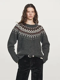 100% wool jacquard knit sweater