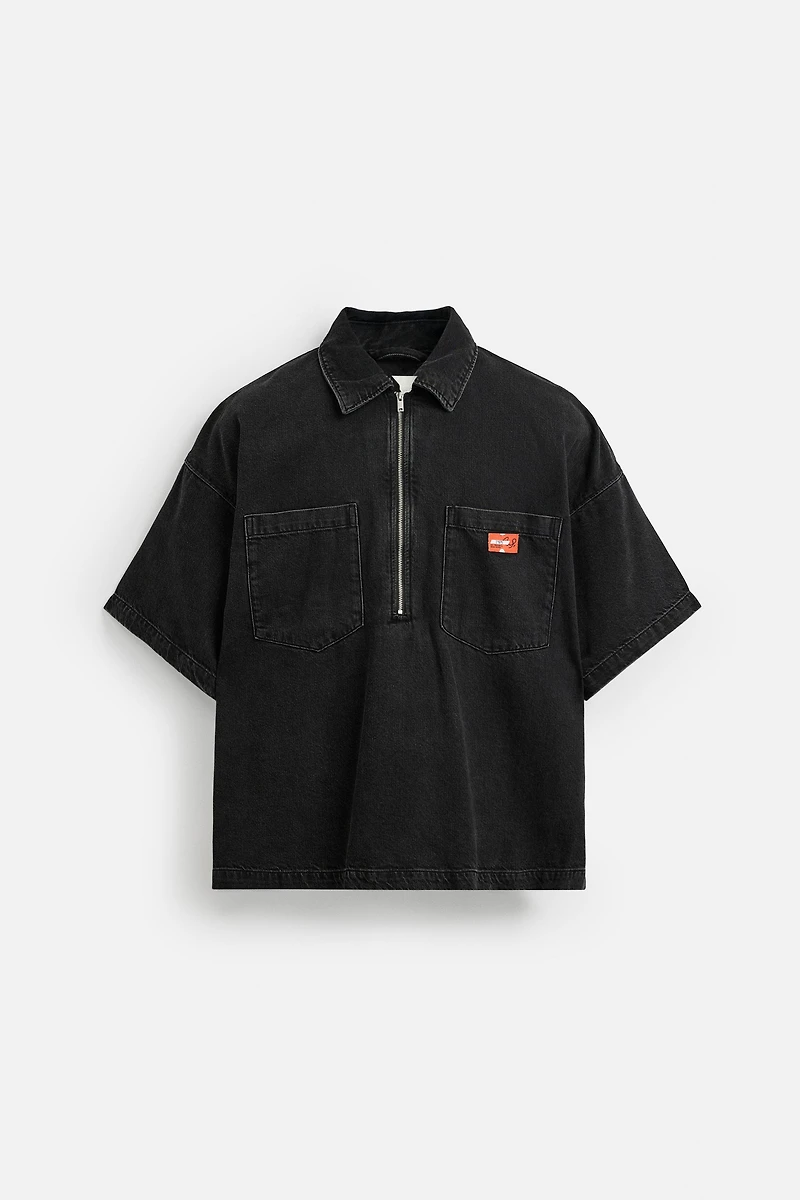 ZIPPER DENIM POLO SHIRT