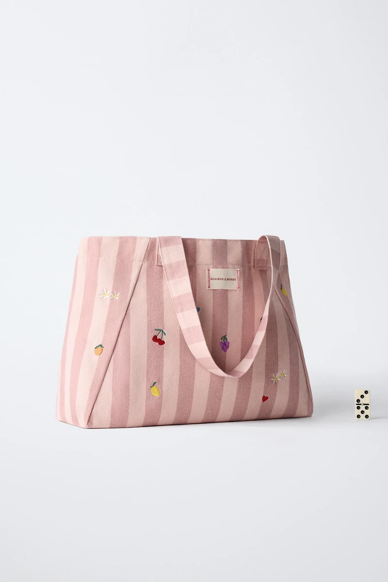 STRIPED FRUIT TOTE BAG