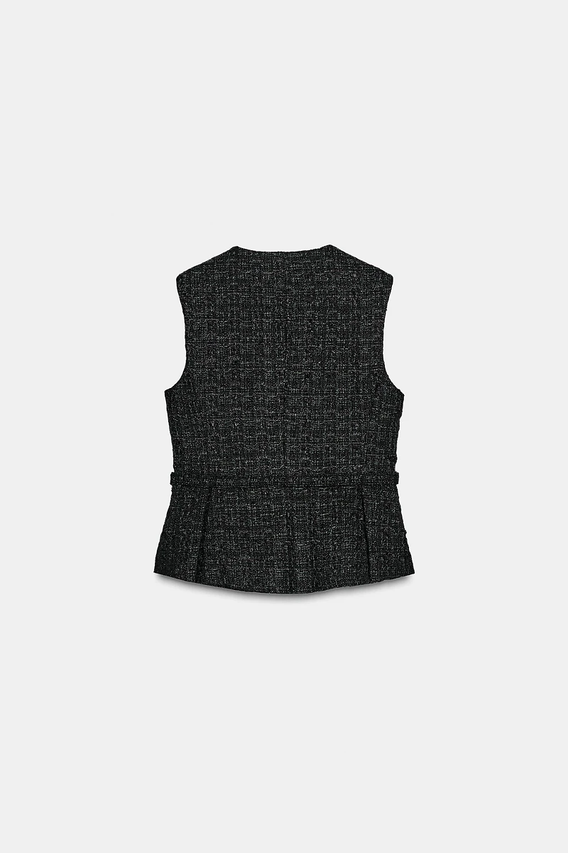 METALLIC THREAD BELTED TEXTURED VEST