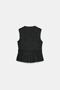 METALLIC THREAD BELTED TEXTURED VEST