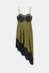 ASYMMETRICAL SATIN EFFECT LACE DRESS ZW COLLECTION