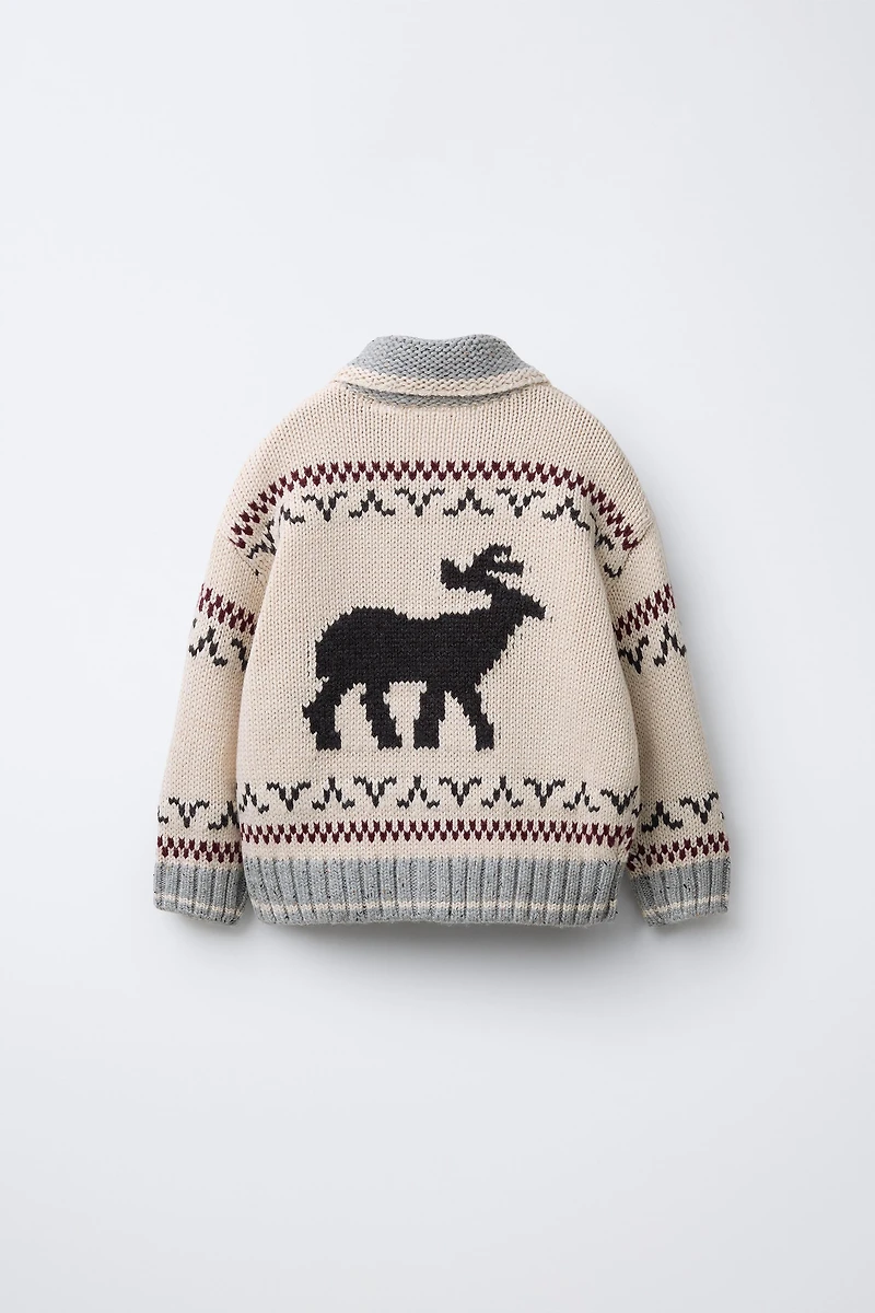 REINDEER KNIT CARDIGAN WITH WOOL