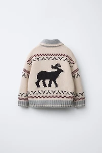 REINDEER KNIT CARDIGAN WITH WOOL