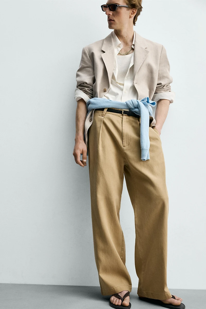 PANTALON À PLIS EN LYOCELL ET COTON