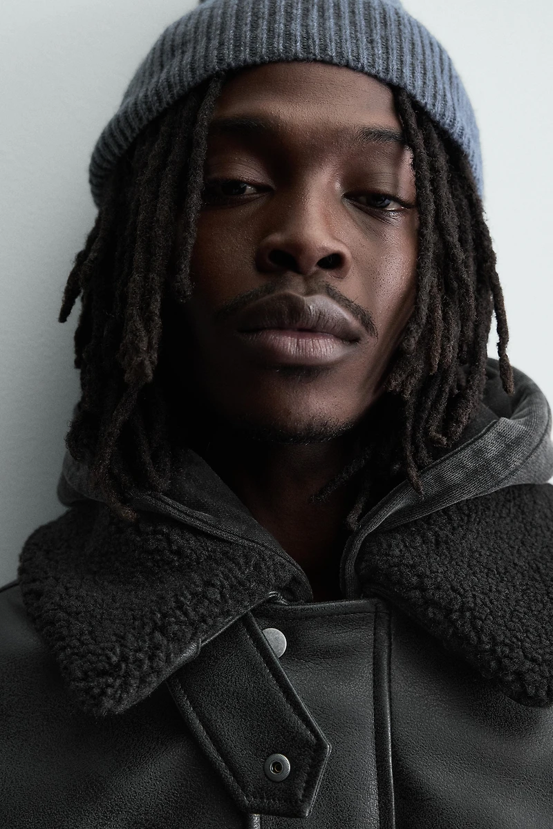 FAUX LEATHER JACKET WITH REMOVABLE COLLAR