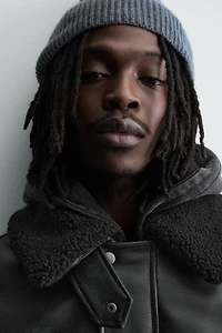 FAUX LEATHER JACKET WITH REMOVABLE COLLAR