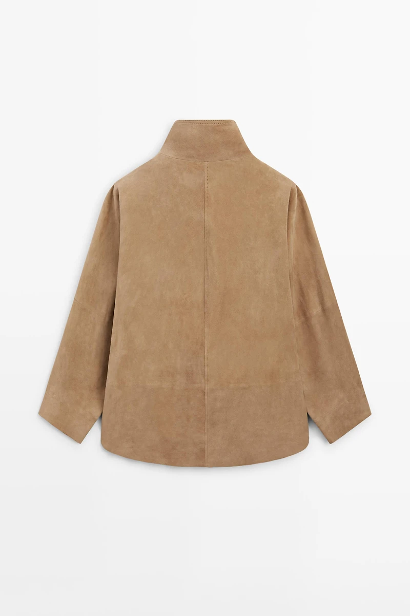 Suede leather cape with button details