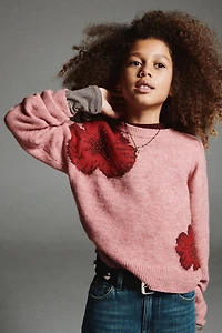 PULL EN MAILLE À FLEURS ET FANTAISIE