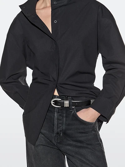 Nappa leather belt with metallic detail