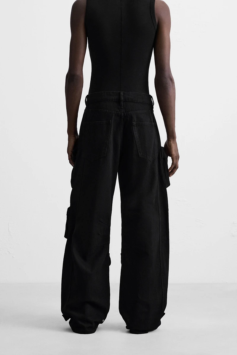 DENIM CARGO PANTS WITH POCKETS