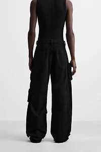 DENIM CARGO PANTS WITH POCKETS