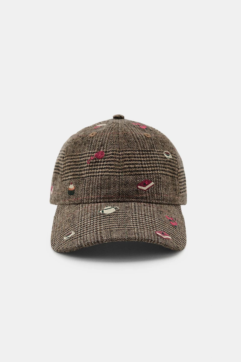 EMBROIDERED WOOL PLAID CAP