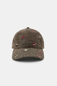 EMBROIDERED WOOL PLAID CAP