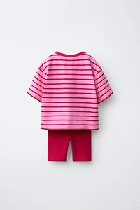 STRIPED T-SHIRT AND BIKER LEGGINGS SET
