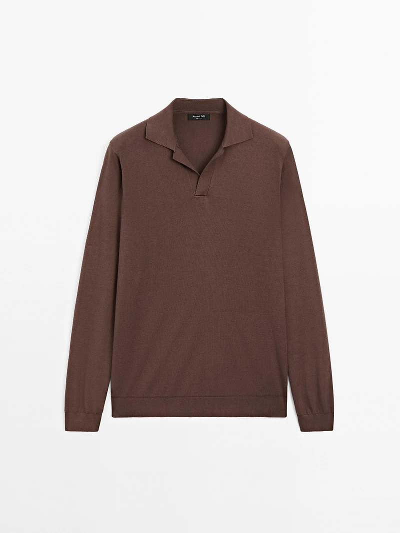 Pull polo en maille de coton et soie mélangés