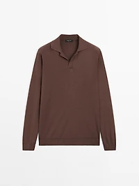 Pull polo en maille de coton et soie mélangés