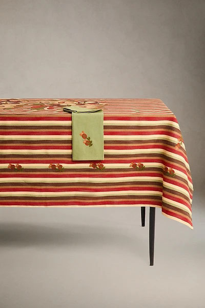 STRIPED AND FLORAL EMBROIDERY TABLECLOTH