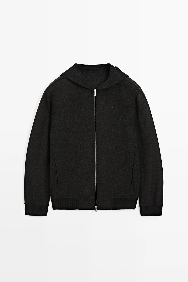 Wool blend double-knit hooded jacket