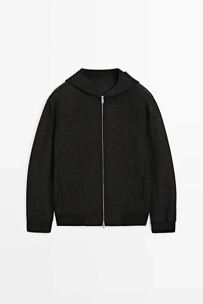 Veste double face à capuche en laine mélangée