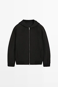 Wool blend double-knit hooded jacket
