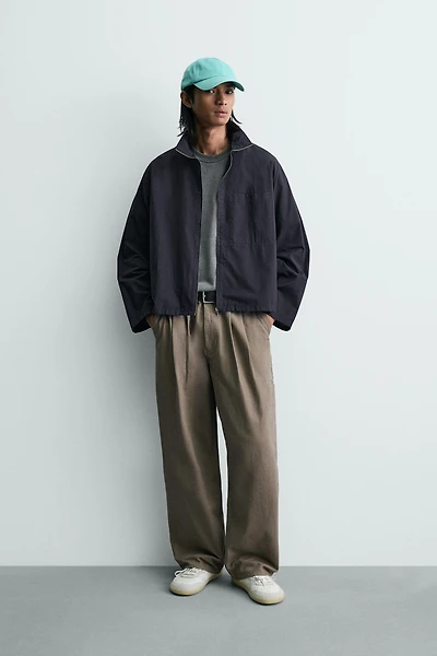 RELAXED FIT PLAID ZIP SHIRT