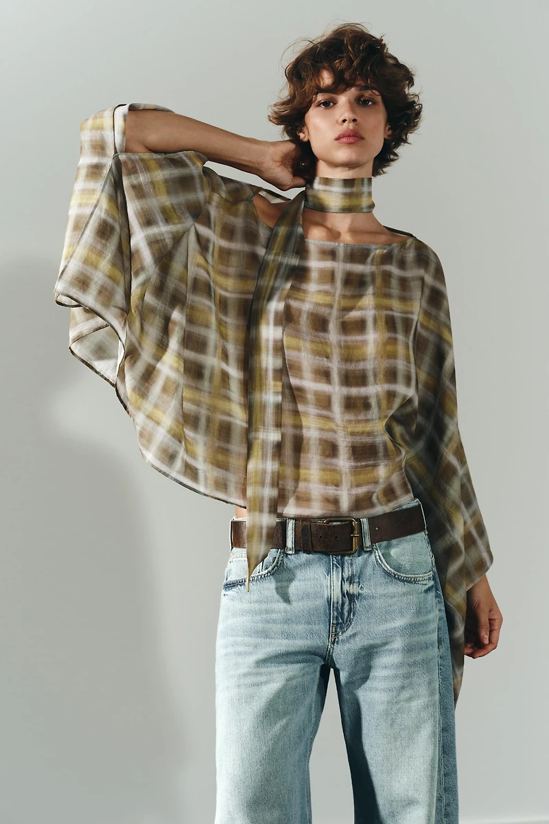 PLAID SCARF CAPE