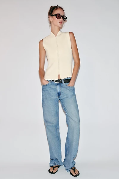 KNIT VEST TOP WITH COVERED BUTTONS